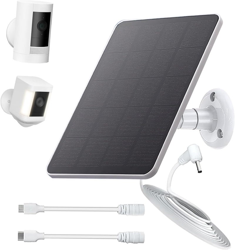 TEKCAM Solar Panel Compatible with Ring Spotlight Cam, Ring Stick Up Cam Battery, Ring Outdoor Cam Plus, 5V Solar Panel Charger with 9.8ft DC Charging Cable, Micro USB & Type C Port, Adjustable Wall Mount - Image 1