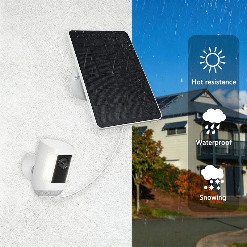 TEKCAM Solar Panel Compatible with Ring Spotlight Cam, Ring Stick Up Cam Battery, Ring Outdoor Cam Plus, 5V Solar Panel Charger with 9.8ft DC Charging Cable, Micro USB & Type C Port, Adjustable Wall Mount - Image 4