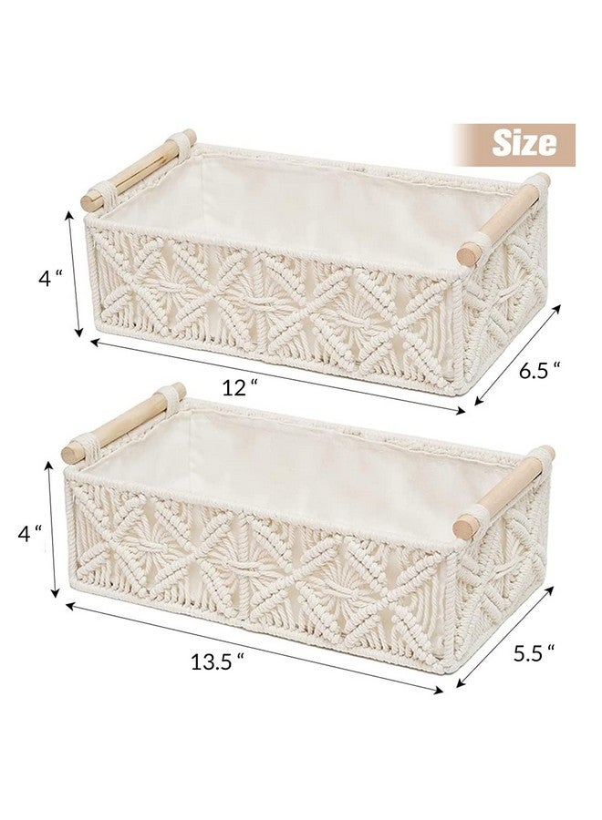 Kaahira KAAHIRA Set of 2 Macrame Storage Organizer Shelf Baskets Cotton Lined with Wood Handle | Boho Home Decor Baskets | Handwoven Multi-functioal Decorative Basket for Countertop Toilet Paper, Towel & etc. - Image 2