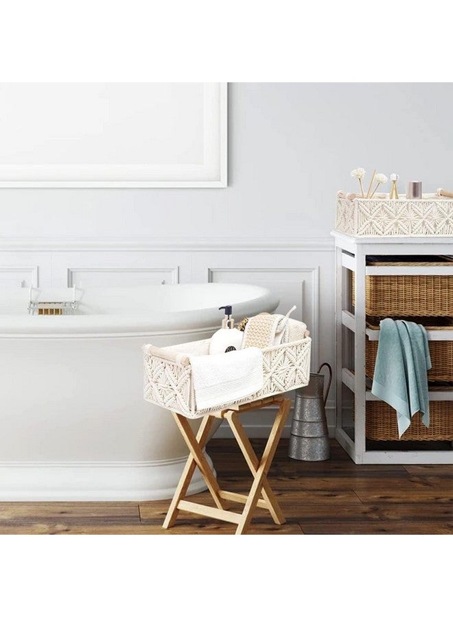 Kaahira KAAHIRA Set of 2 Macrame Storage Organizer Shelf Baskets Cotton Lined with Wood Handle | Boho Home Decor Baskets | Handwoven Multi-functioal Decorative Basket for Countertop Toilet Paper, Towel & etc. - Image 5
