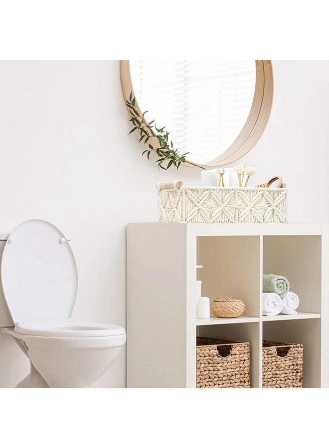 Kaahira KAAHIRA Set of 2 Macrame Storage Organizer Shelf Baskets Cotton Lined with Wood Handle | Boho Home Decor Baskets | Handwoven Multi-functioal Decorative Basket for Countertop Toilet Paper, Towel & etc. - Image 4