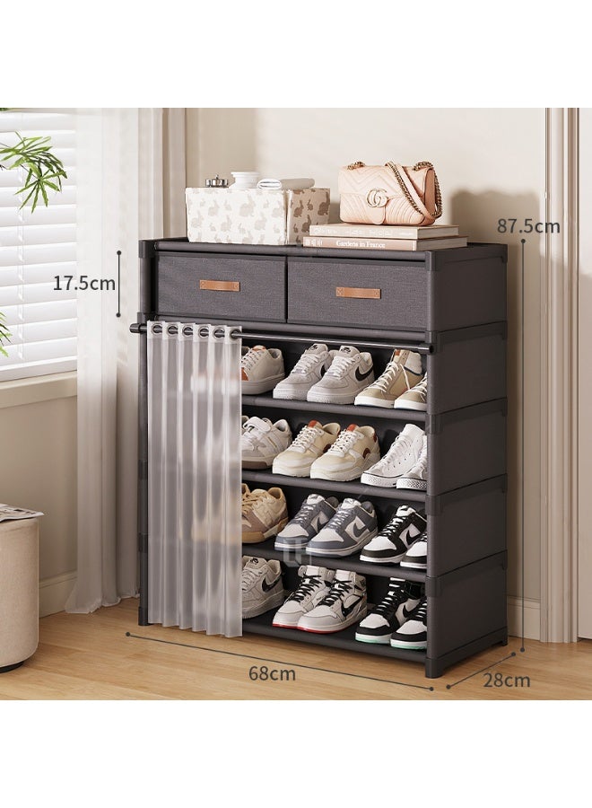 والالا رف أحذية بسيط بخمس طبقات مع درجين للتخزين وخزانة أحذية مع ستارة غبار لباب المدخل الضيق الصغير - Image 2