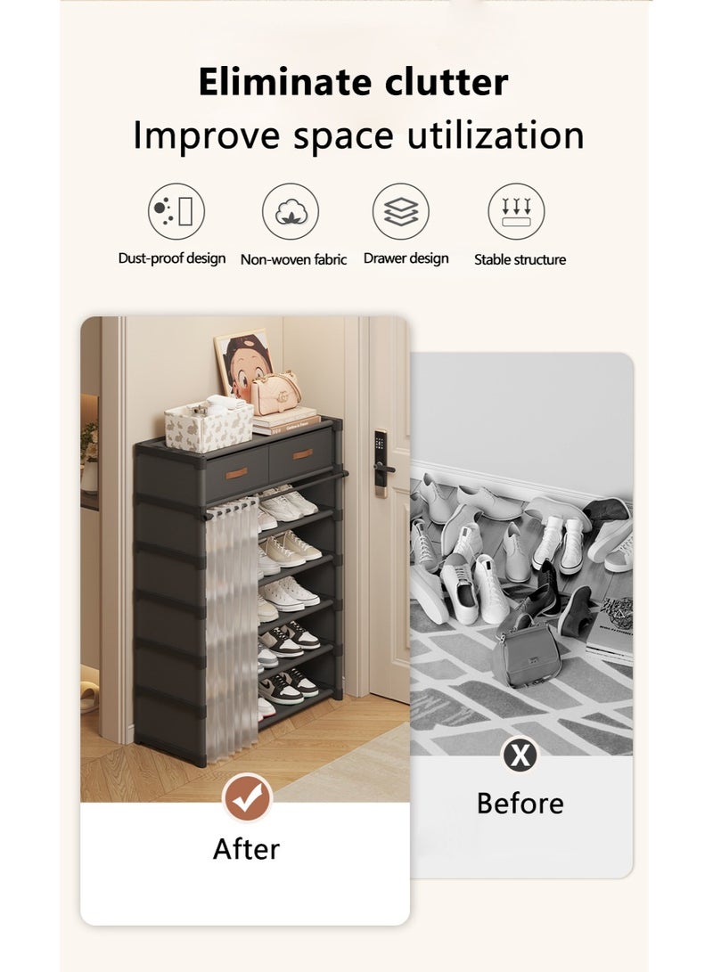 والالا رف أحذية بسيط بخمس طبقات مع درجين للتخزين وخزانة أحذية مع ستارة غبار لباب المدخل الضيق الصغير - Image 5