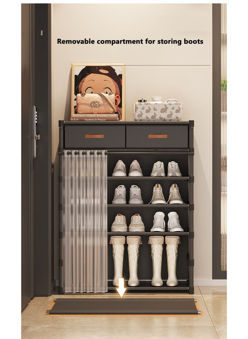 والالا رف أحذية بسيط بخمس طبقات مع درجين للتخزين وخزانة أحذية مع ستارة غبار لباب المدخل الضيق الصغير - Image 3