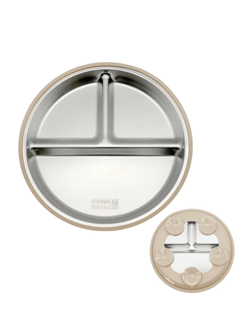 Babies Basic Babies Basic Stainless Steel plate with suction for Kids, Beige