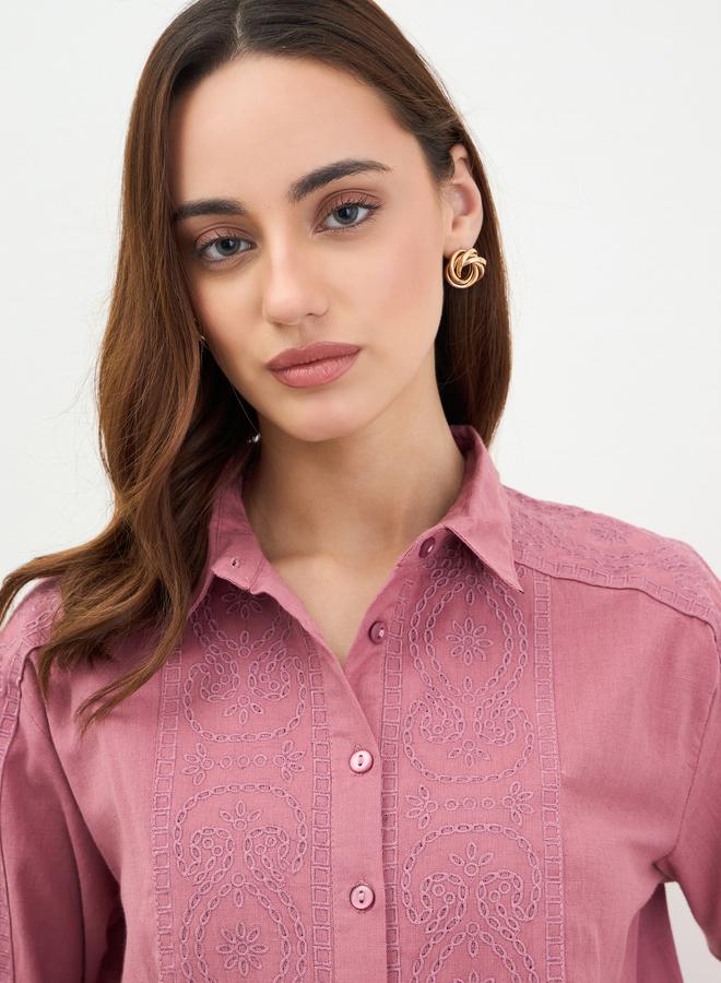Styli Blush Pink Embroidered Long Sleeve Shirt - Image 4