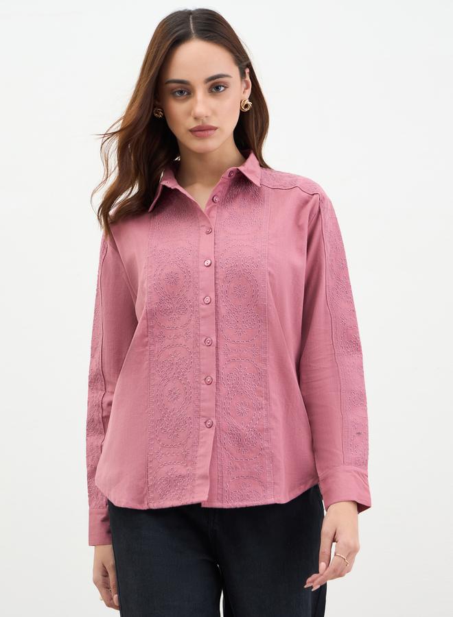 Styli Blush Pink Embroidered Long Sleeve Shirt - Image 3