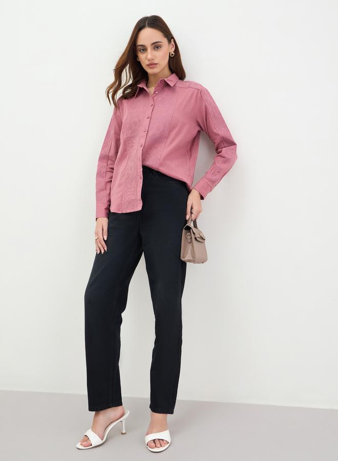 Styli Blush Pink Embroidered Long Sleeve Shirt - Image 1