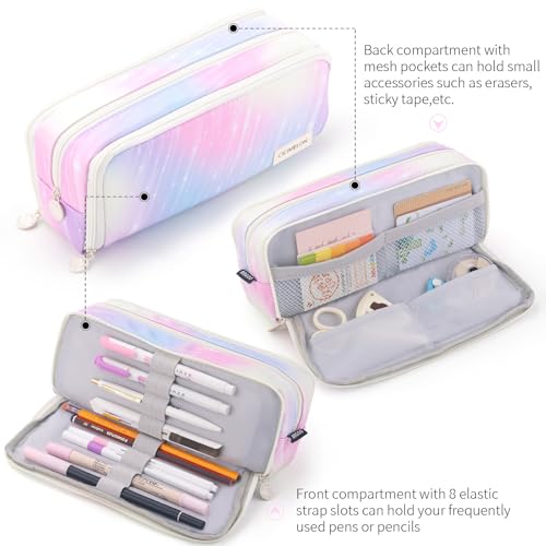CICIMELON Large Capacity Pencil Case 3 Compartment Pouch Pen Bag for School Teen Girl Boy Men Women (Meteor) - Image 3