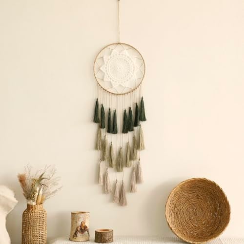 Artilady Macrame Dream Catcher Wall Hanging - Large Dreamcatchers Boho Chic Wall Decor, Handmade Tassels Ornament Colorful Room Decor for Bedroom, Blessing Gift for Girls Kids Women (Dark Green Mix) - Image 1