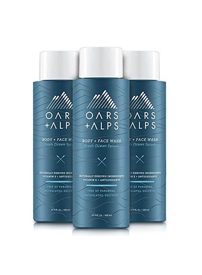 Oars + Alps Mens Moisturizing Body And Face Wash Skin Care Infused With Vitamin E And Antioxidants Sulfate Free Fresh Ocean Splash 3 Pack - Image 1