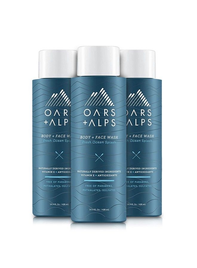 Oars + Alps Mens Moisturizing Body And Face Wash Skin Care Infused With Vitamin E And Antioxidants Sulfate Free Fresh Ocean Splash 3 Pack - Image 2