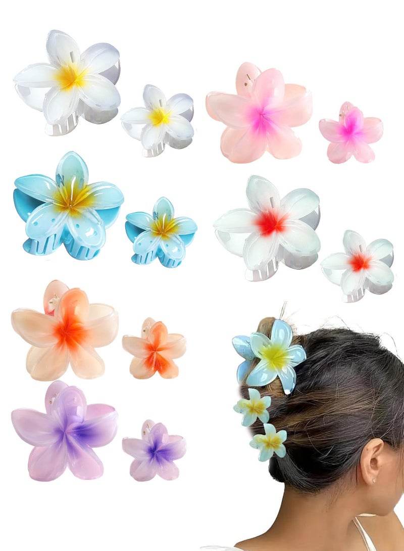 Lelet 12 Pack Plumeria Hair Clips for Women & Girls, Large & Small Flower Claw Clips for Thick & Thin Hair, Strong Hold Non-slip Claw Clips, Cute Beach & Holiday Hair Accessories - Image 1