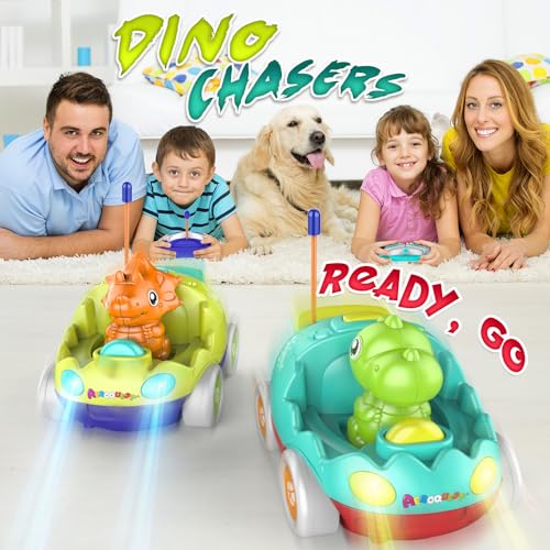 AEROQUEST Remote Control Car for Toddlers Toddler Toys for 18Months RC Cars with LED Lights Music Dinosaur Toy for Kids 2 3 4 5 Years Old Birthday Gifts for 3 Year Old Girls Boys 2 Pack - Image 5