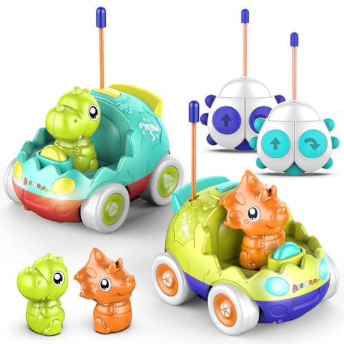 AEROQUEST Remote Control Car for Toddlers Toddler Toys for 18Months RC Cars with LED Lights Music Dinosaur Toy for Kids 2 3 4 5 Years Old Birthday Gifts for 3 Year Old Girls Boys 2 Pack - Image 1