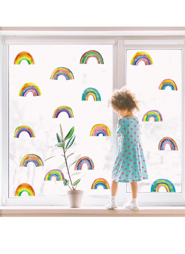 Generic - Boho Rainbow Window Clings Stickers Watercolor Rainbow Heart Sun Star Double-Sided Window Stickers Decorative Window Decals for Nursery School Classroom Home Glass Blackboard Decor - Image 1