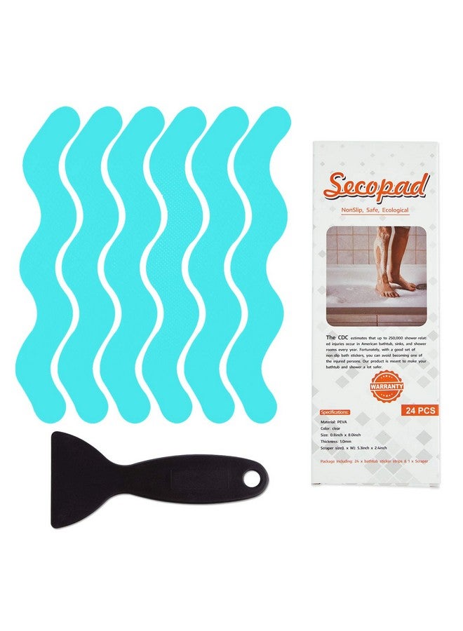 Secopad Patented Anti Slip Shower Stickers 24 PCS Safety Bathtub Strips Adhesive Decals with Premium Scraper for Bath Tub Shower Stairs Ladders Boats (Blue) - Image 1