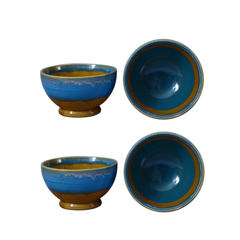 Caffeine Ceramic Handmade Arctic Blue & Brown Nut Serving Bowl (Set of 4) - Image 1