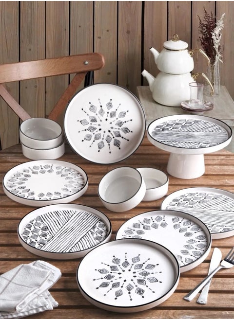 Etnik 11-Piece 6-Person Serving Breakfast Set with Stand Multicolor 19/10.5/19 cm
