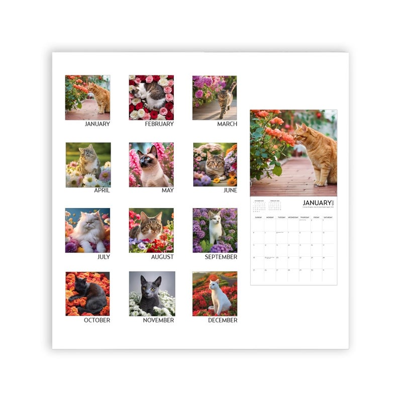 ARTICO Cats and Flowers Large Wall Calendar | 12 x 12 Inches | 2026 Wall Calendar | Christmas Gift (Cats and Flowers) - Image 4