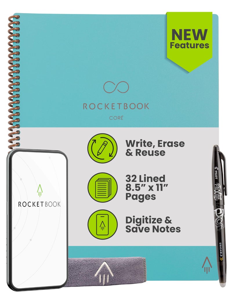 Rocketbook Core Reusable Smart Notebook, Lined Pages For School, Work and Creative Projects, Letter Size 8.5x11, Teal - Premium - Image 1