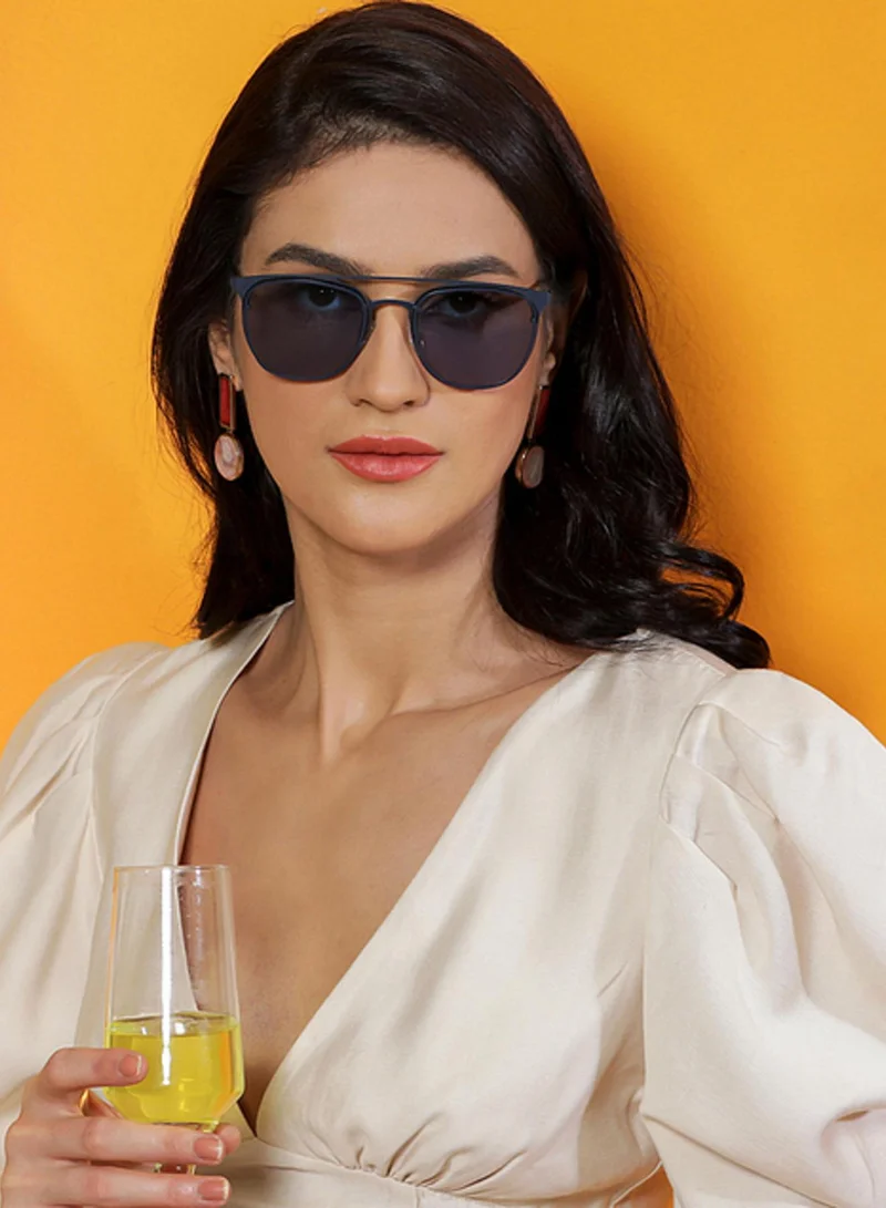 فينسينت تشيس نظارات شمسية مستديرة للجنسين من فينسنت تشيس بإطار أزرق وعدسة زرقاء (متوسط) - عبوة 1