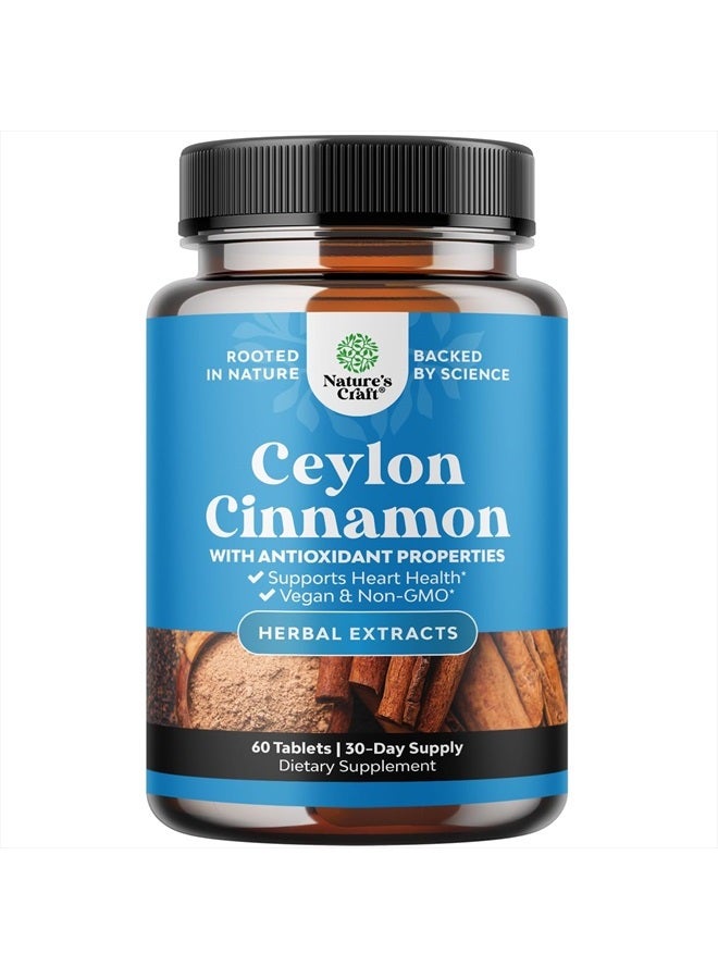 Natures Craft Organic Ceylon Cinnamon Tablets 1000mg - Organic Ceylon Cinnamon Powder Memory Supplement for Brain Support - Non GMO Organic Cinnamon Pills for Heart Health and Organic Immune System Booster - Image 1