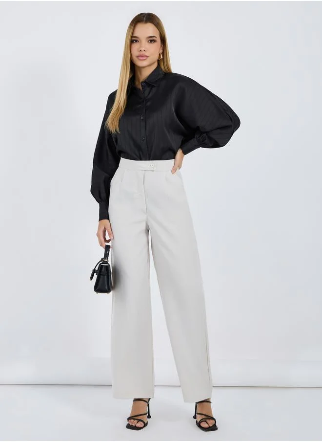 Styli High Rise Wide Leg Pants with Side Pocket