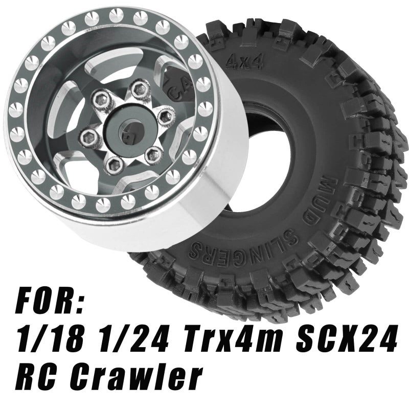 hopsupRC RC 1.0 Beadlock Truck Tires for 1/18 1/24 Trx4m SCX24 RC Crawler,RC Wheels Tires.Aluminum 1.0â€˜â€™ Beadlock Wheel Rim&1.0in Tires Tyres.Titanium(4PCS) - Image 2