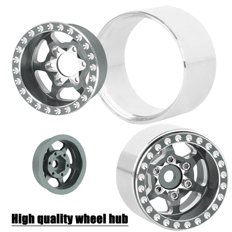 hopsupRC RC 1.0 Beadlock Truck Tires for 1/18 1/24 Trx4m SCX24 RC Crawler,RC Wheels Tires.Aluminum 1.0â€˜â€™ Beadlock Wheel Rim&1.0in Tires Tyres.Titanium(4PCS) - Image 4