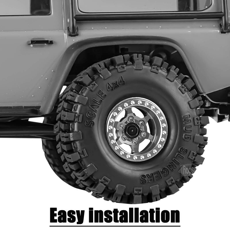 hopsupRC RC 1.0 Beadlock Truck Tires for 1/18 1/24 Trx4m SCX24 RC Crawler,RC Wheels Tires.Aluminum 1.0â€˜â€™ Beadlock Wheel Rim&1.0in Tires Tyres.Titanium(4PCS) - Image 3