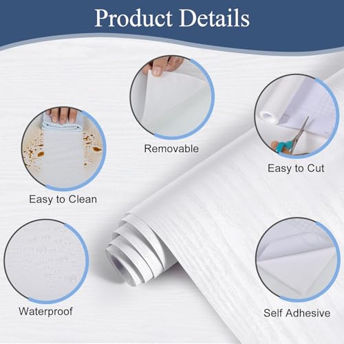 Abyssaly ﻿White Contact Paper 15.7" X 118",Peel and Stick Waterproof Vinyl Wallpaper Without Passing Through The Primary Colors,White Real Wood Grain Wallpaper for Cabinets Kitchen Furniture - Image 2