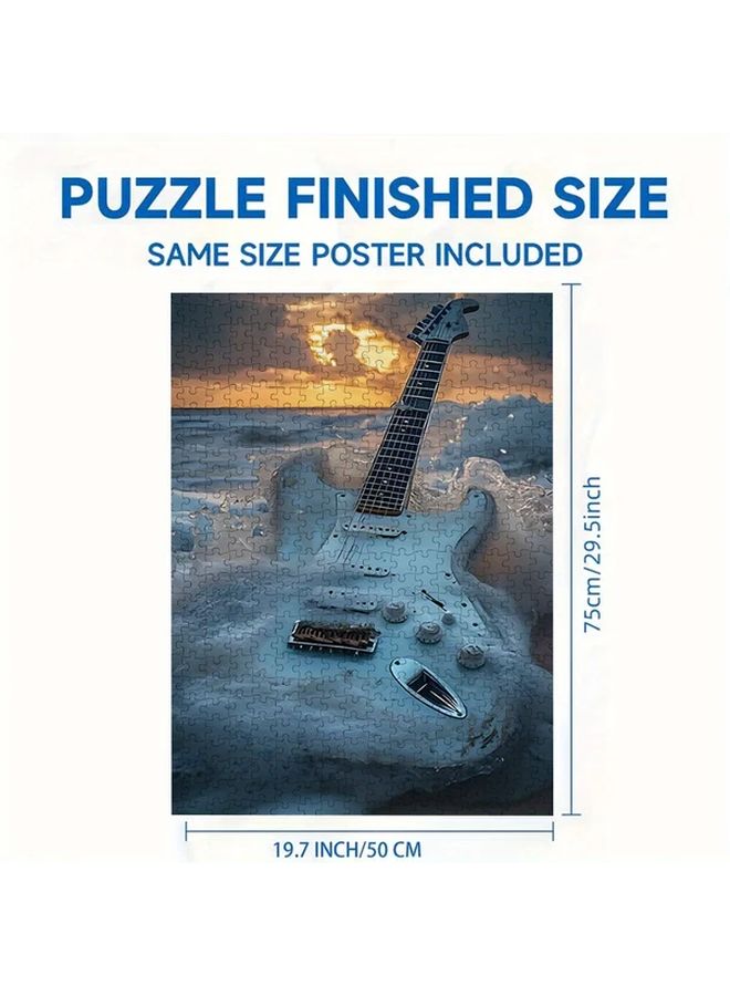 1000 قطعة لغز مشهد شاطئ غروب الشمس مع أمواج المحيط للغيتار الكهربائي للكبار - Image 4