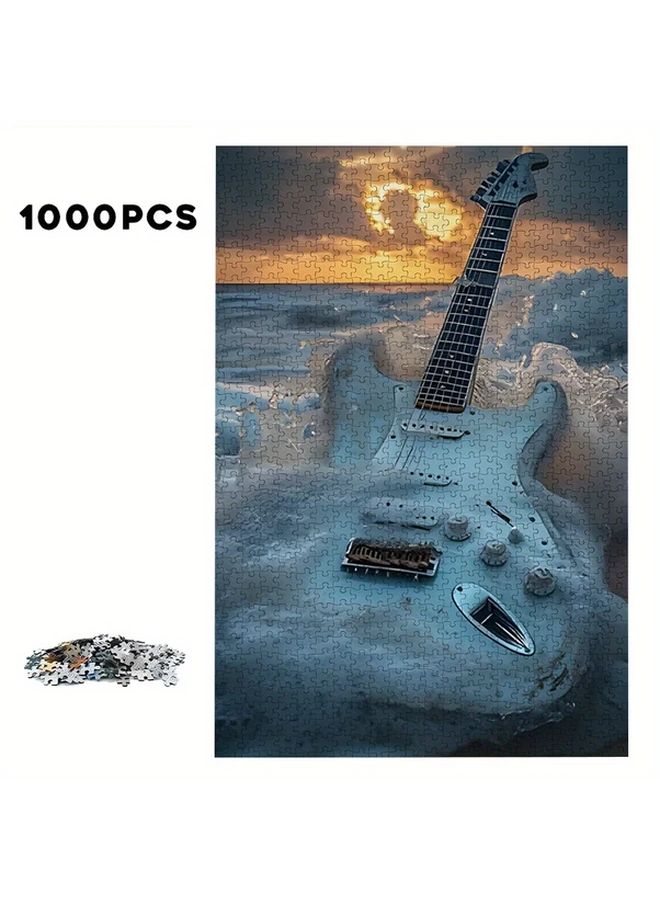 1000 قطعة لغز مشهد شاطئ غروب الشمس مع أمواج المحيط للغيتار الكهربائي للكبار - Image 3