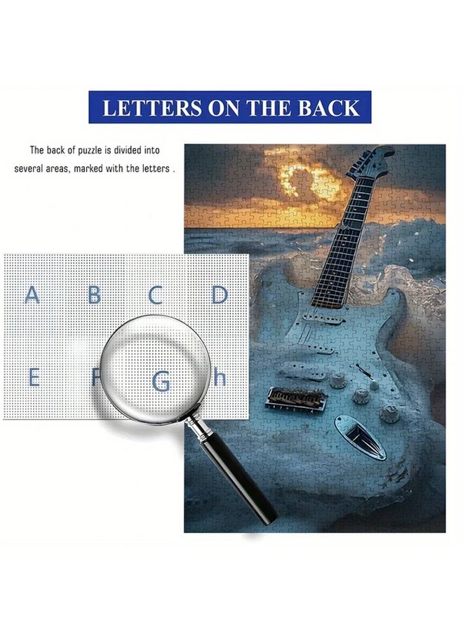 1000 قطعة لغز مشهد شاطئ غروب الشمس مع أمواج المحيط للغيتار الكهربائي للكبار - Image 5