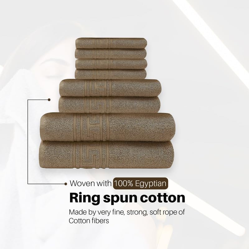 DTEX HOMES 8 Piece Towel Set 100% Egyptian Cotton 600 GSM, 2 Bath Towels, 2 Hand Towels, 4 Washcloths - Brown - Image 4