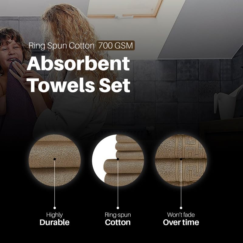 DTEX HOMES 8 Piece Towel Set 100% Egyptian Cotton 600 GSM, 2 Bath Towels, 2 Hand Towels, 4 Washcloths - Brown - Image 2