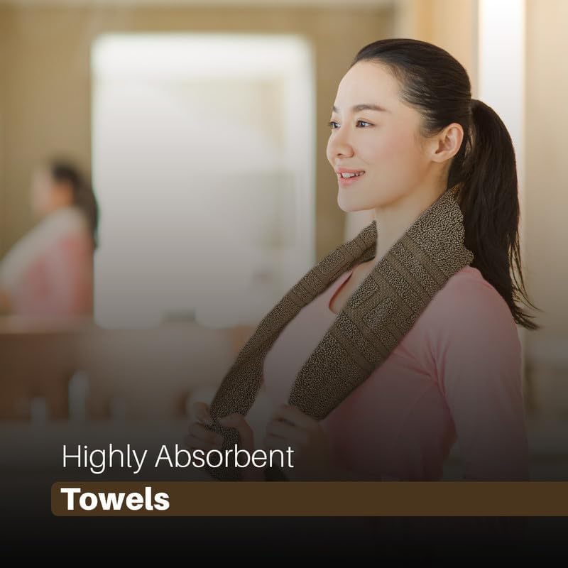 DTEX HOMES 8 Piece Towel Set 100% Egyptian Cotton 600 GSM, 2 Bath Towels, 2 Hand Towels, 4 Washcloths - Brown - Image 5