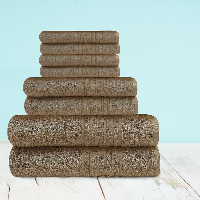 DTEX HOMES 8 Piece Towel Set 100% Egyptian Cotton 600 GSM, 2 Bath Towels, 2 Hand Towels, 4 Washcloths - Brown - Image 1
