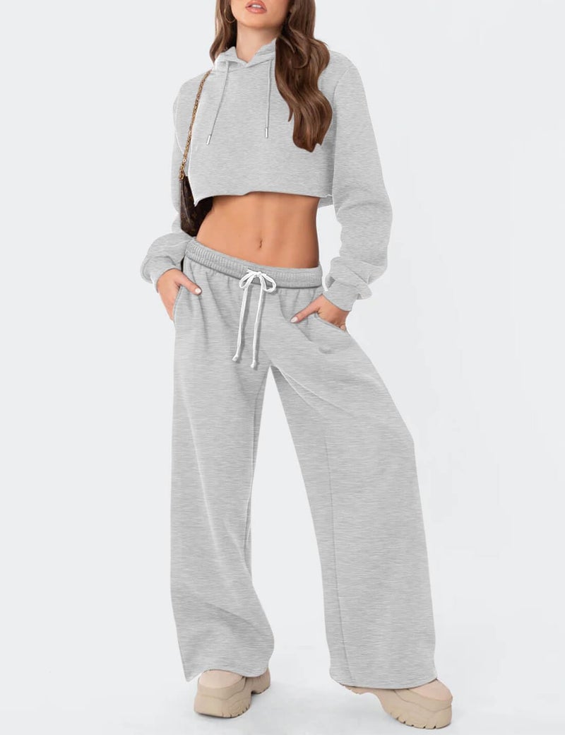 HeSaYep Women's Fleece Lined Sweatpants Wide Leg Baggy High Waisted Sweat Pants Drawstring Lounge Trousers Y2K Straight Leg Sherpa Pants Grey M - Image 5