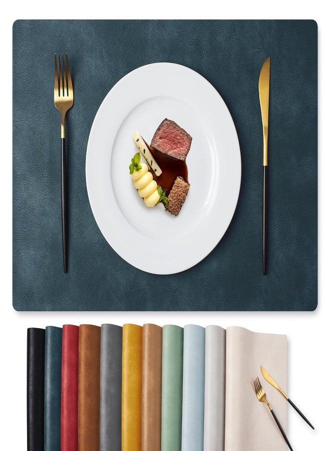 MOSAYT Vinyl Placemats Set of 6-12 X 17 Inch - Faux Leather 100% Waterproof Oil-Proof Wipeable PU Place Mats, Heat Resistant Reversible Table Mats for Kitchen, Dining, Outdoor (Navy Blue) - Image 1