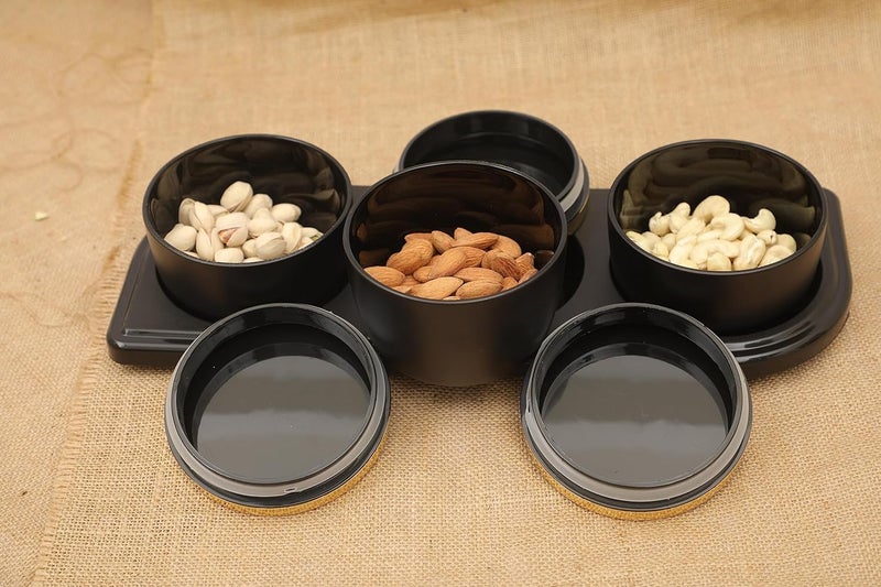 Rainbow Arts rainbowarts Mixing/Serving Round Glass Bowl with Lid, Dry Fruit Container Set, 3 Pieces, Black and Gold, Air-Tight, BPA-Free  - Image 4
