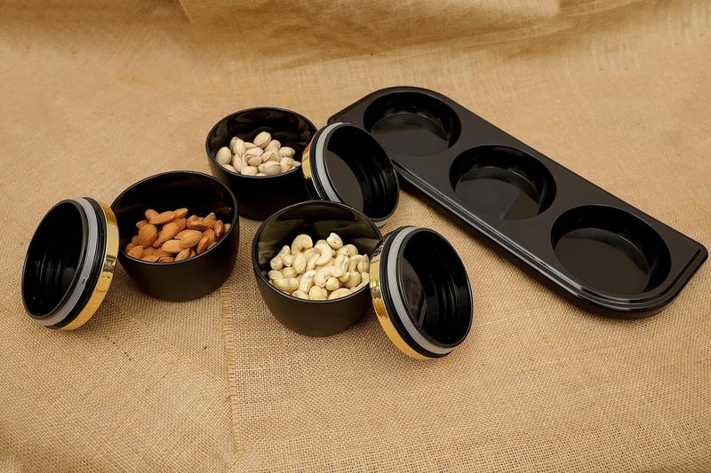Rainbow Arts rainbowarts Mixing/Serving Round Glass Bowl with Lid, Dry Fruit Container Set, 3 Pieces, Black and Gold, Air-Tight, BPA-Free  - Image 2