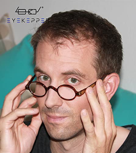 Eyekepper نظارات قراءة صغيرة مستديرة من Eyekepper بتصميم عتيق للرجال والنساء مع مفصلات زنبركية وإطار على شكل سلحفاة +1.75 - Image 2