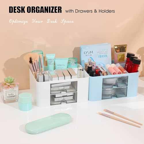 HOME CUBE Plastic Desk Organizer With Drawer Desktop Office Stationery Storage Box Desk Accessories Mobile Holder Table Organiser Study Table Office Table Desk Organizer (Pink) - Image 4