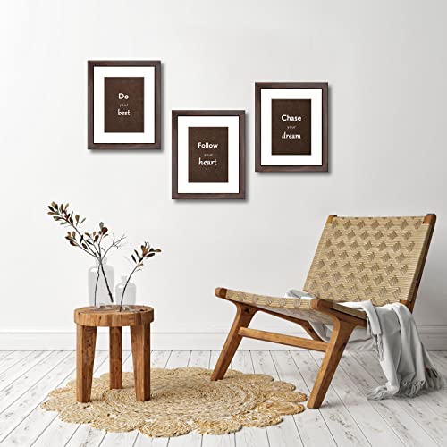 DEKWINN 8x10 Picture Frame Set of 3 with Real Glass for Pictures 5x7 with Mat or 8x10 Without Mat, Wall Mounting or Tabletop display Photo Frames in Walnut - Image 4