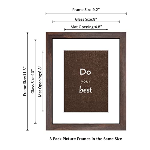 DEKWINN 8x10 Picture Frame Set of 3 with Real Glass for Pictures 5x7 with Mat or 8x10 Without Mat, Wall Mounting or Tabletop display Photo Frames in Walnut - Image 2