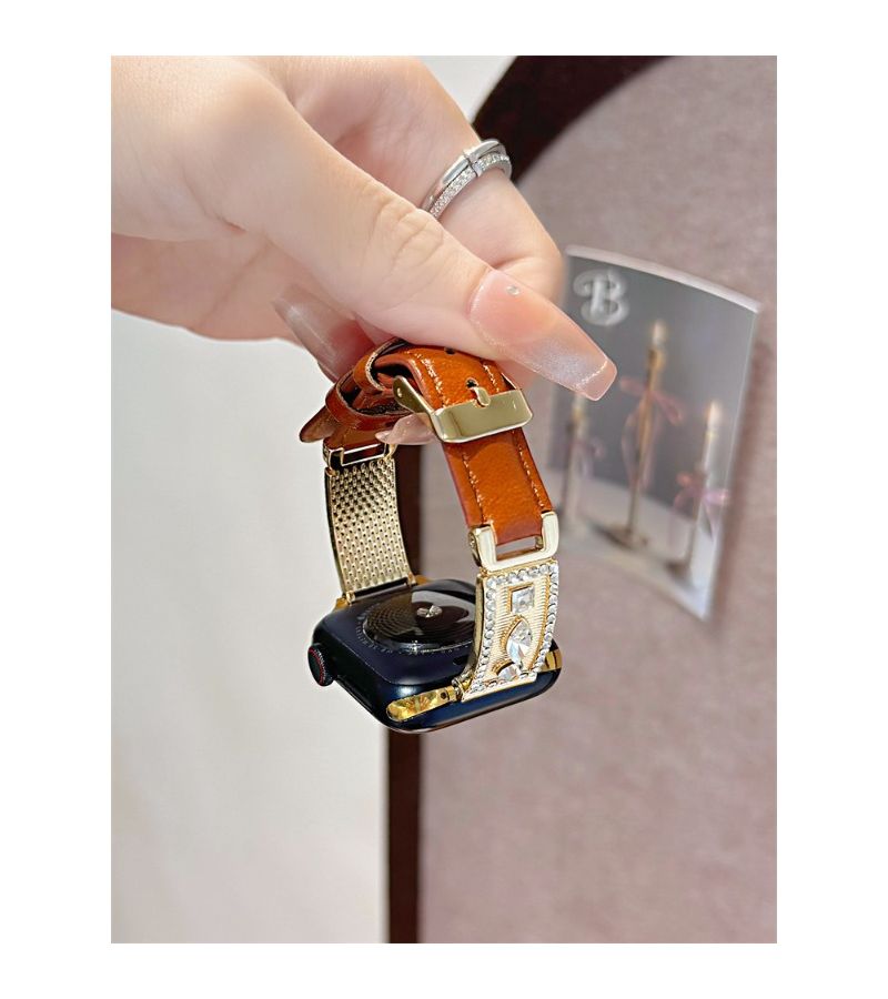 Elegant Floral Metal Compatible iWatch Band For 38mm 40mm 41mm S10 S11 42mm Stylish Handmade Watch Strap Black - Image 5