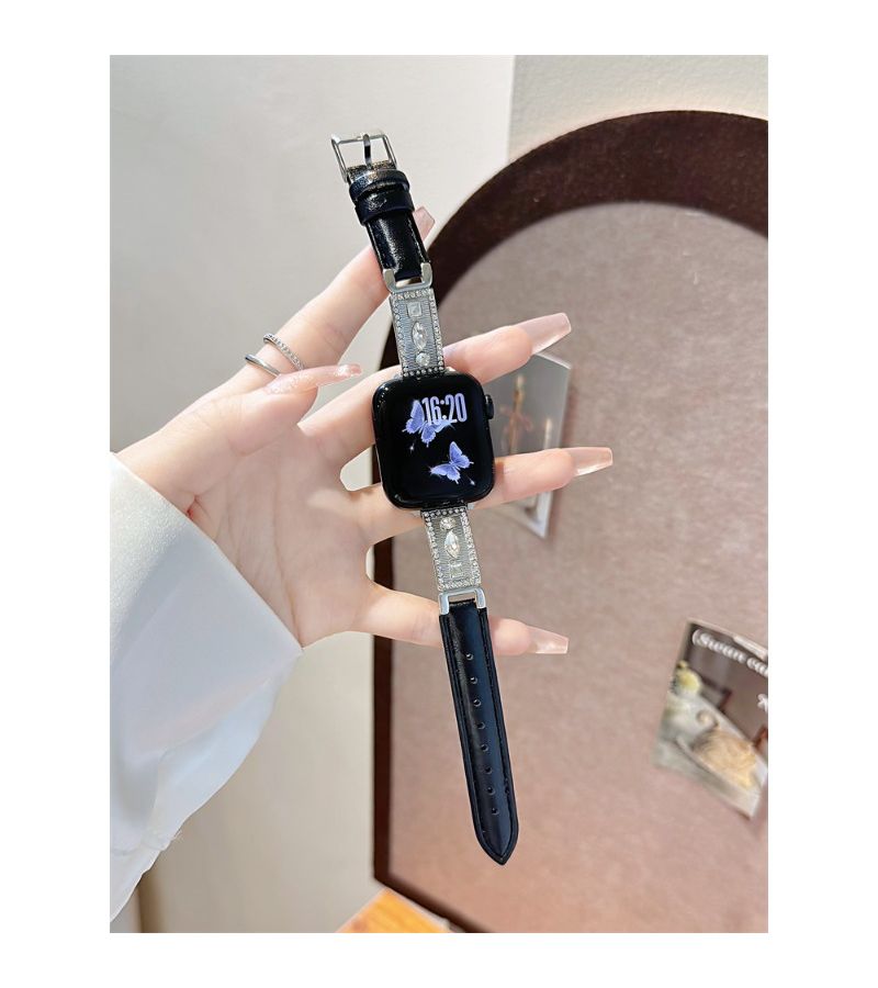 Elegant Floral Metal Compatible iWatch Band For 38mm 40mm 41mm S10 S11 42mm Stylish Handmade Watch Strap Black - Image 1