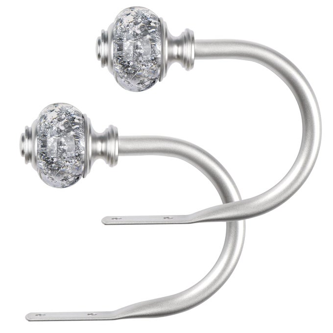 2 Pack Curtain Holdbacks Silver Decorative Window Drapery Tiebacks 2 Pack1 Pair Curtain Tie Back Hooks for Wall with Translucent Finials 43 L x 34 W